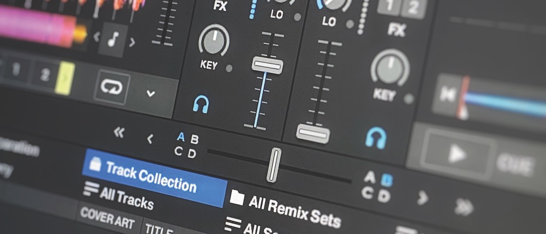 Vista do Traktor Pro: decks e mixer na tela